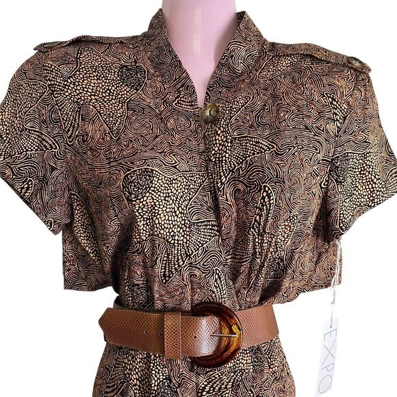 Vintage Expo Wrap Dress Womens Size 10 Brown Starfish Print Belted Rayon USA - Picture 3 of 8